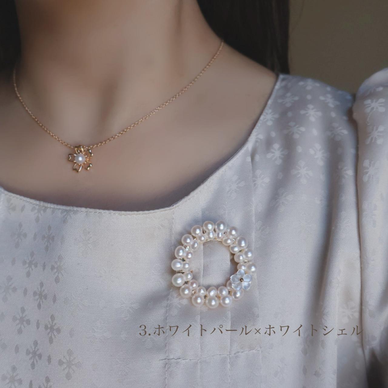 【色やデザインが選べる】天然色 パール サークル ブローチ フォーマル 入学式 卒業式 プレゼント ギフト | 5枚目