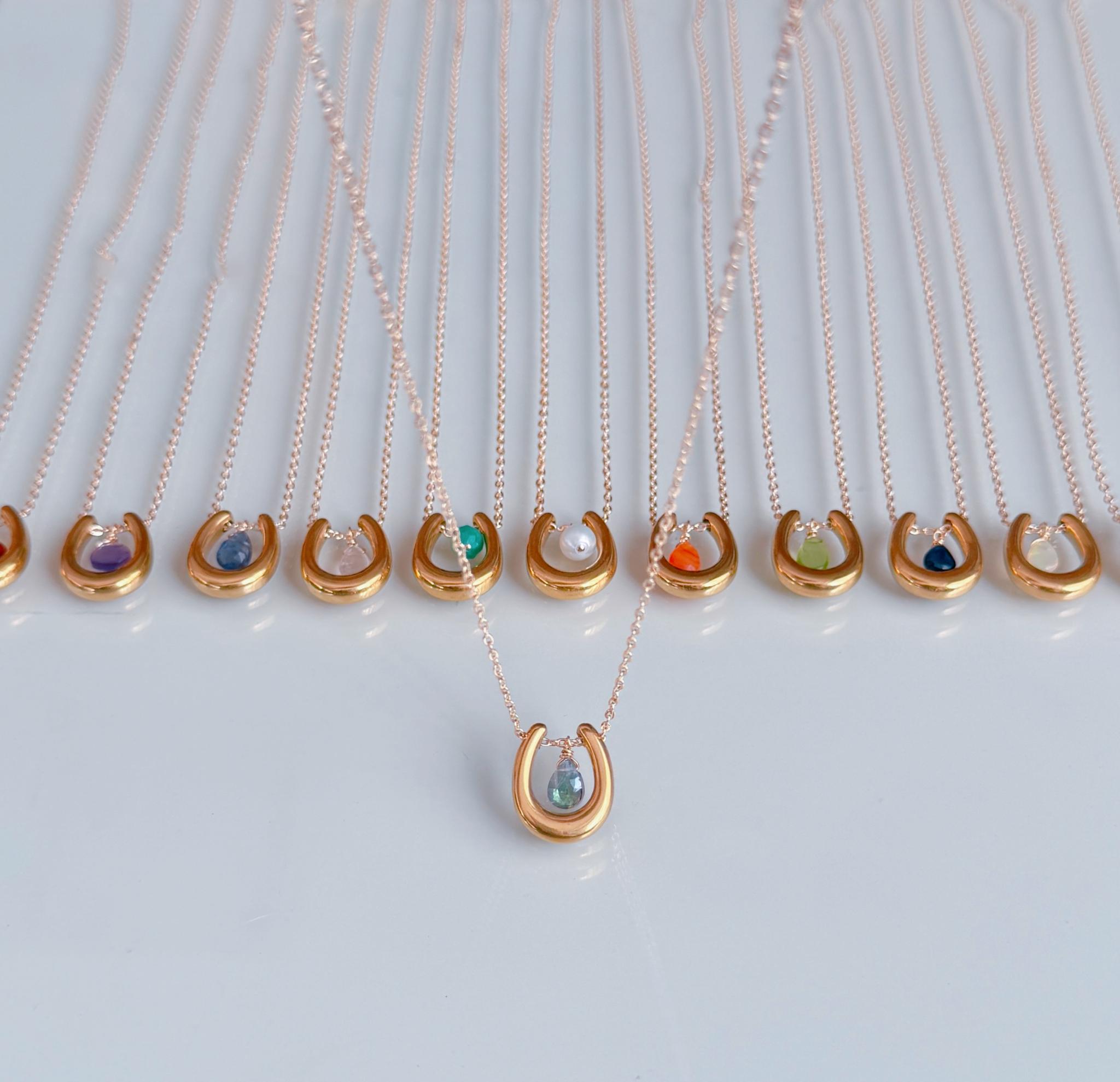 選べる誕生石 × ホースシュー ネックレス 14kgf  サージカルステンレス　午年 馬蹄 誕生日 プレゼント ギフト1枚目の画像