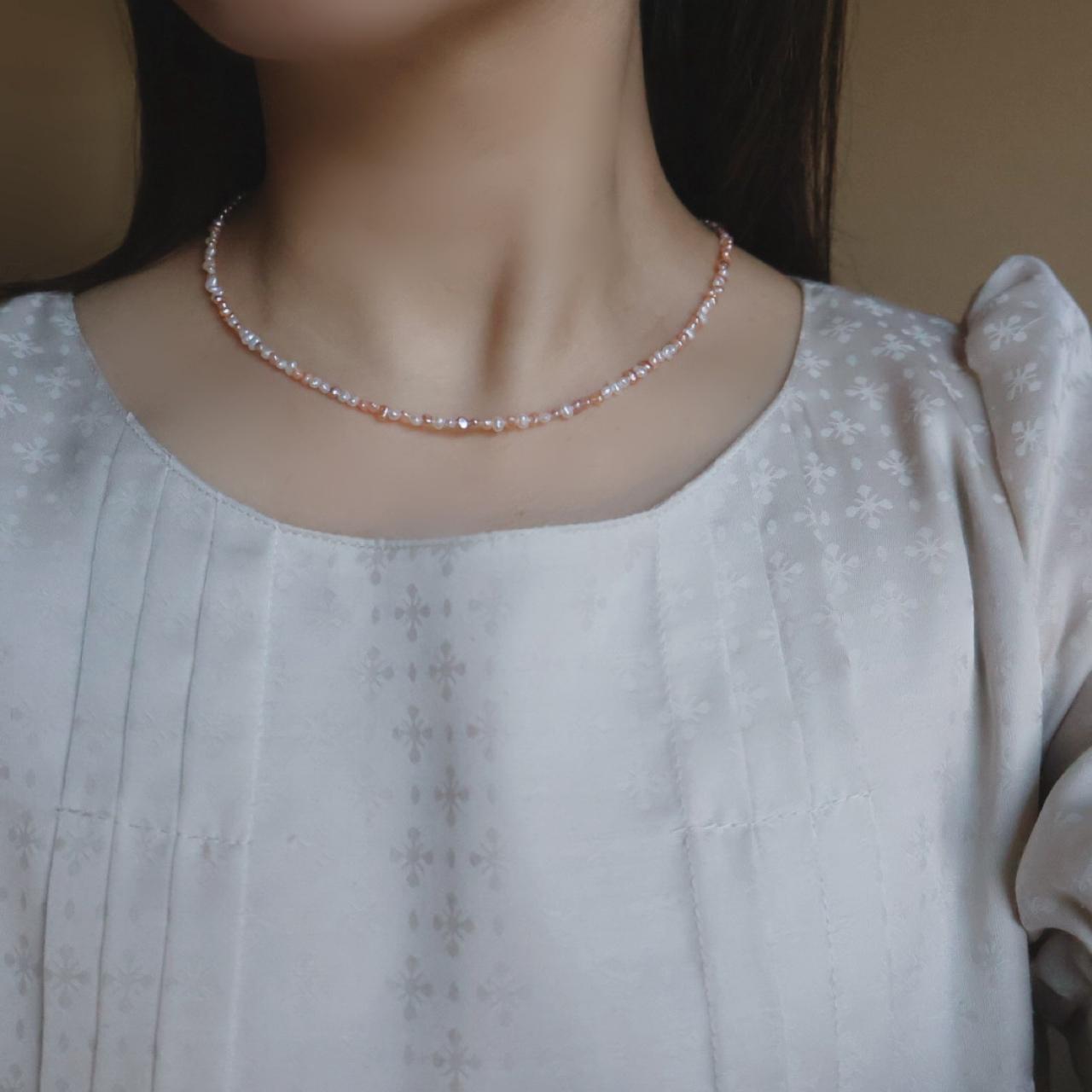 桜色 サーモン ピンク ホワイト 極小 ベビーパール ネックレス 小さいパール 14kgf  誕生日 ギフト プレゼント | 10枚目