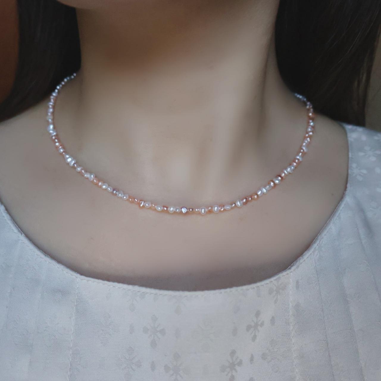 桜色 サーモン ピンク ホワイト 極小 ベビーパール ネックレス 小さいパール 14kgf  誕生日 ギフト プレゼント | 11枚目