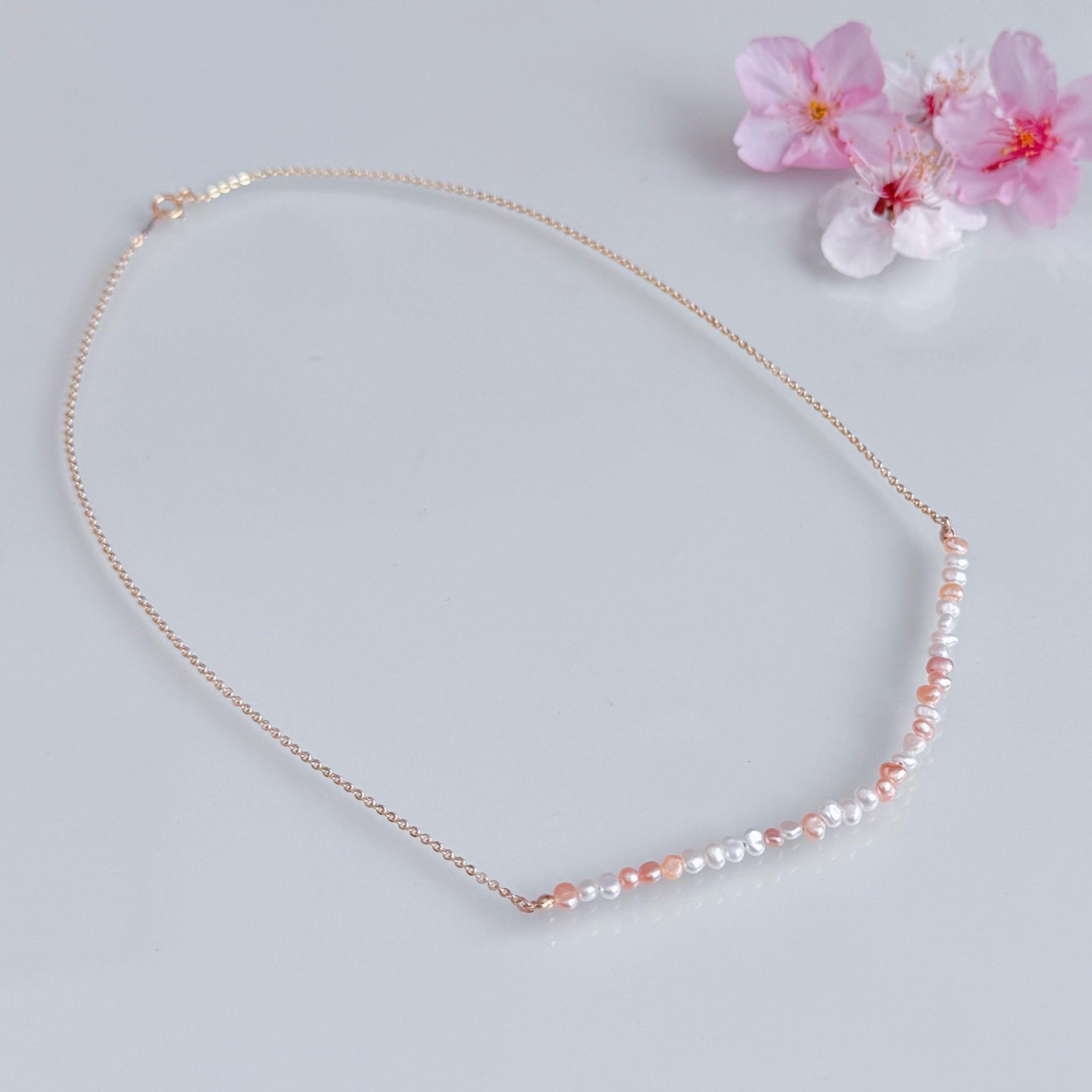 桜色 サーモン ピンク ホワイト 極小 ベビーパール ネックレス 小さいパール 14kgf  誕生日 ギフト プレゼント | 3枚目