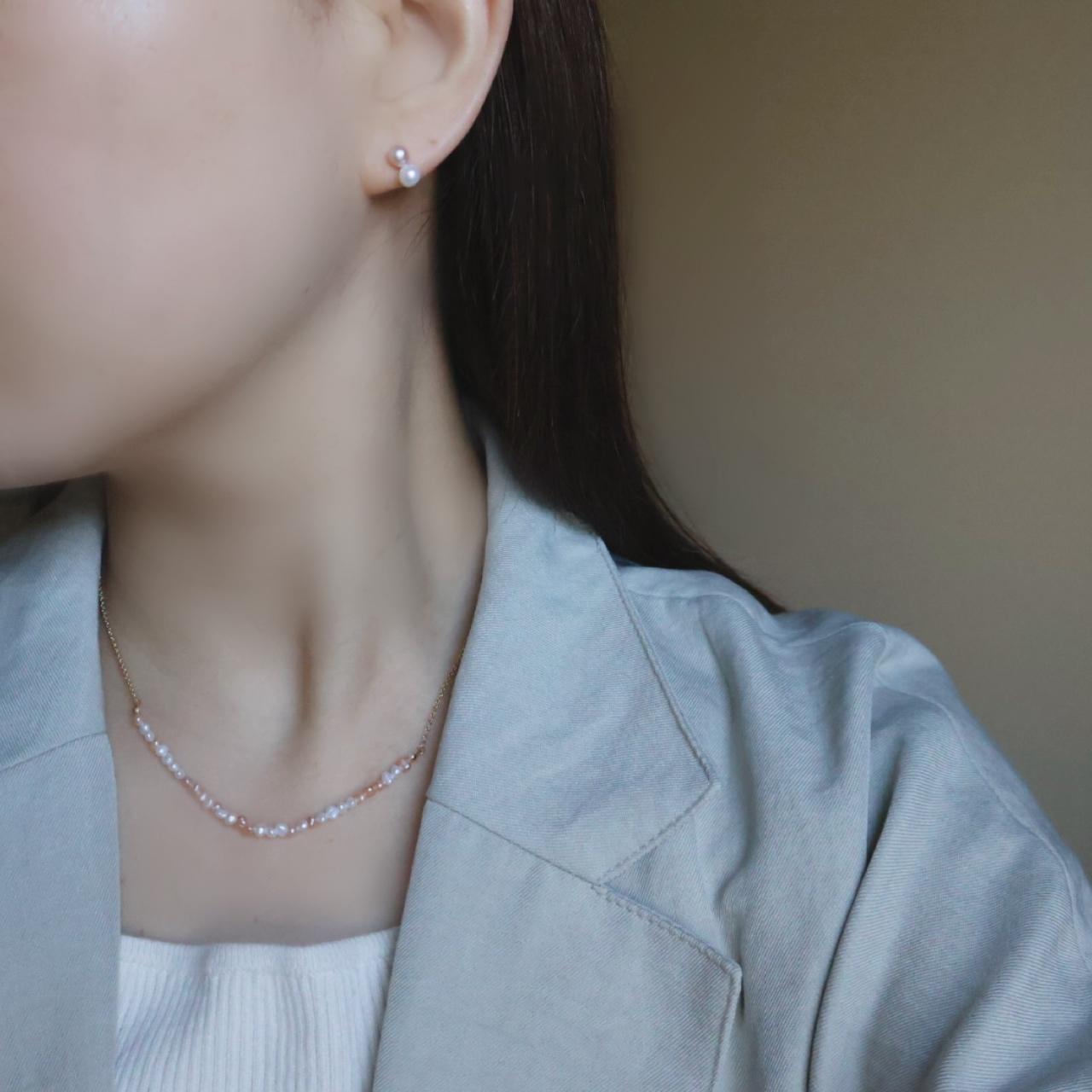 桜色 サーモン ピンク ホワイト 極小 ベビーパール ネックレス 小さいパール 14kgf  誕生日 ギフト プレゼント | 6枚目