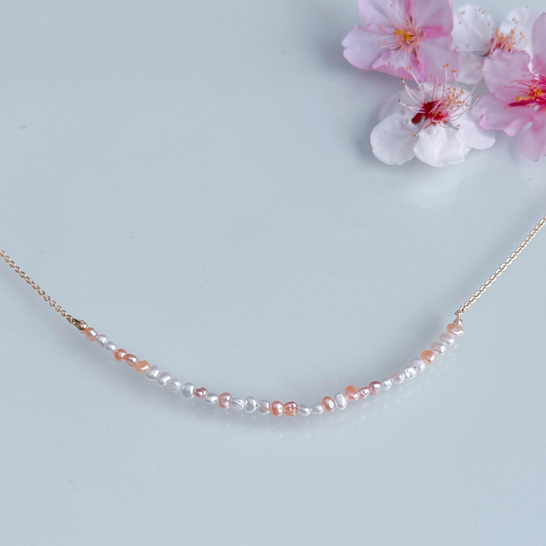 桜色 サーモン ピンク ホワイト 極小 ベビーパール ネックレス 小さいパール 14kgf  誕生日 ギフト プレゼント | 7枚目