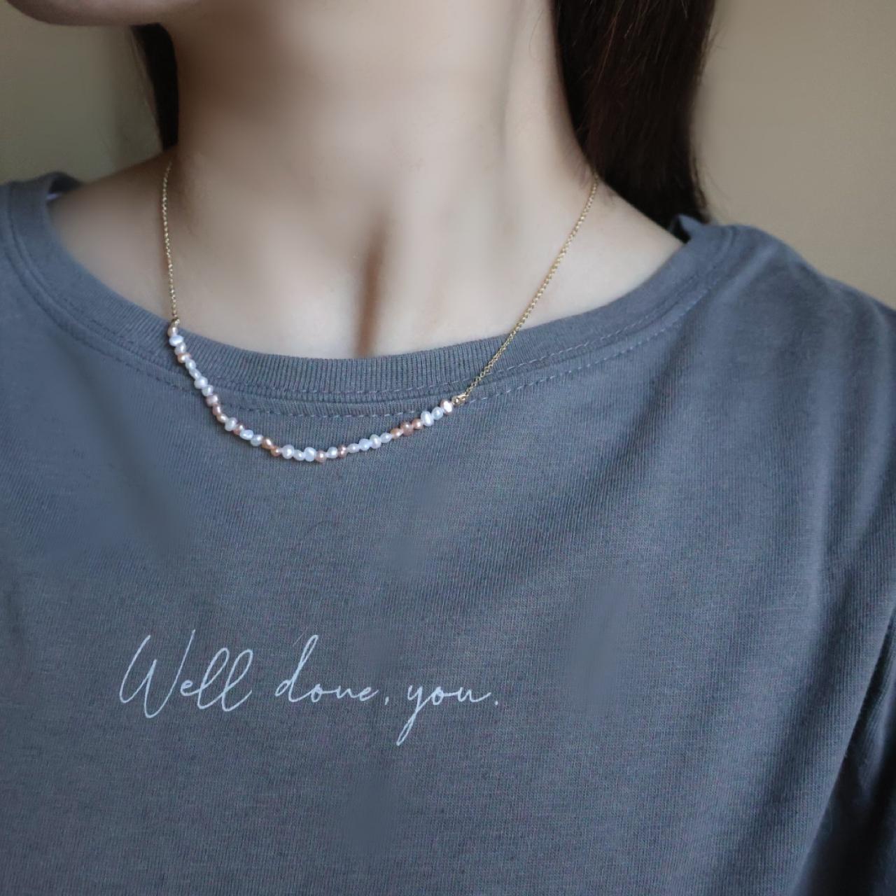 桜色 サーモン ピンク ホワイト 極小 ベビーパール ネックレス 小さいパール 14kgf  誕生日 ギフト プレゼント | 8枚目