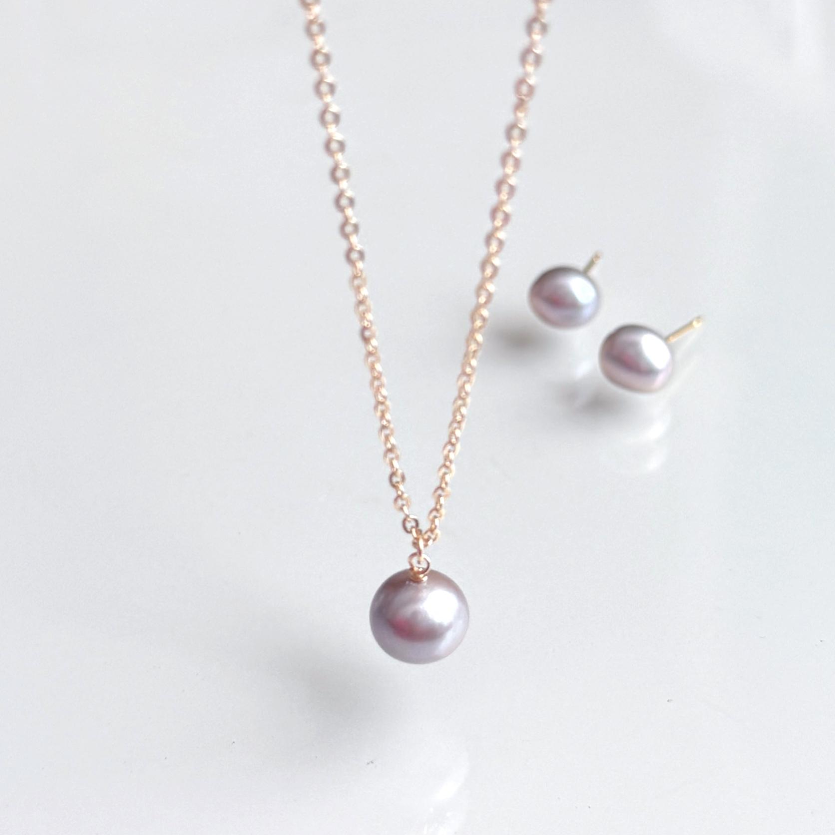 パープルグレー 淡水パール ネックレス 14kgf  金属アレルギー対応　誕生日 プレゼント クリスマス ギフト 秋冬1枚目の画像