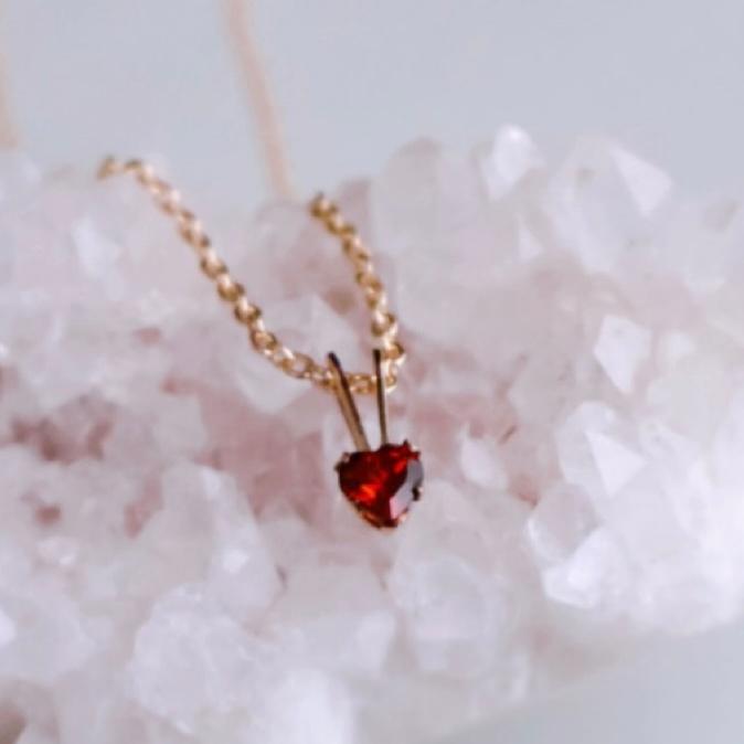 《1月誕生石》秋色 ガーネット 大人 ハート プチ ネックレス  金属アレルギー 14kgf プレゼント 誕生日 ギフト | 5枚目
