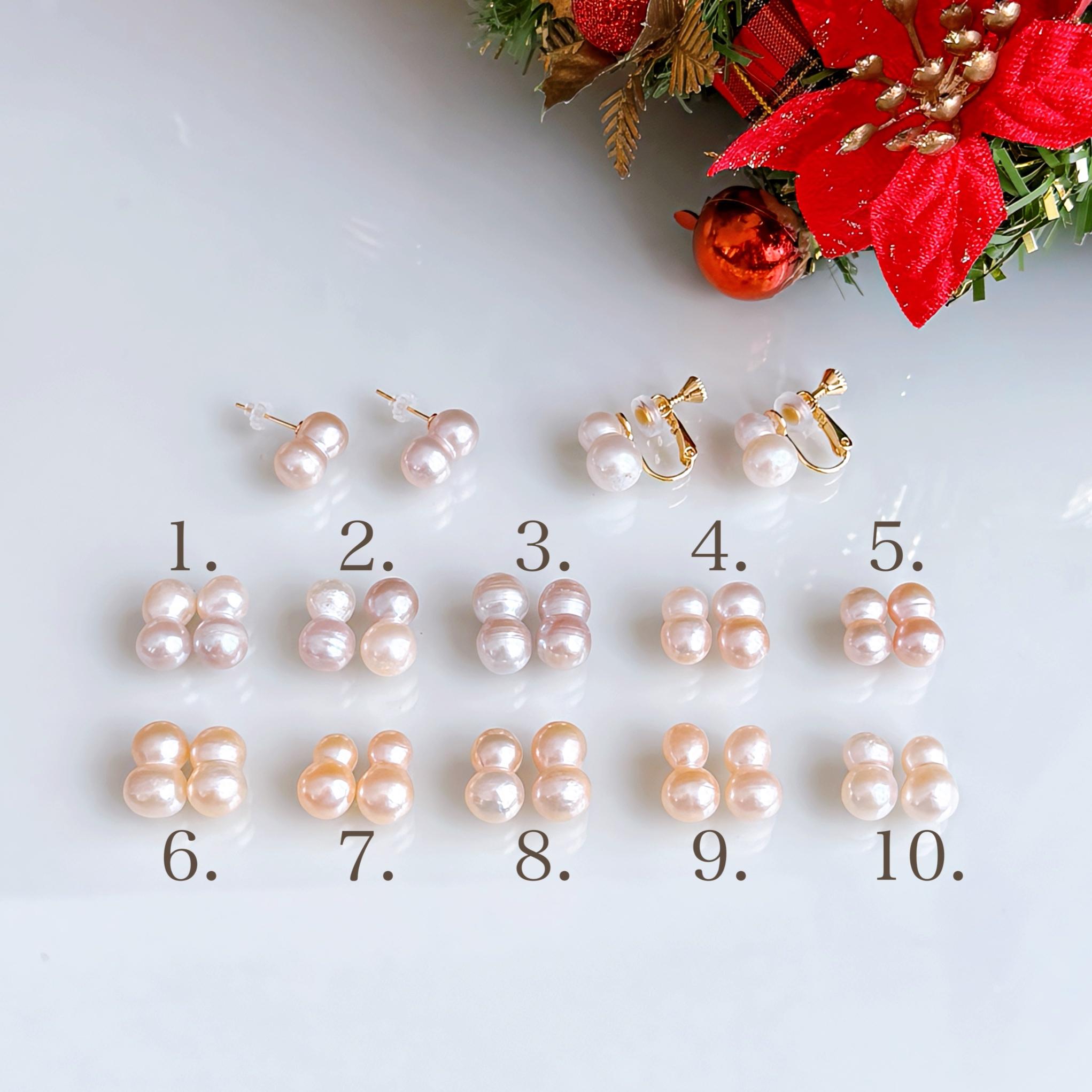 【選べるパール】寄り添う ツインパール 大人 雪だるま 淡水パール ピアス イヤリング 14kgf クリスマス 誕生日 | 10枚目