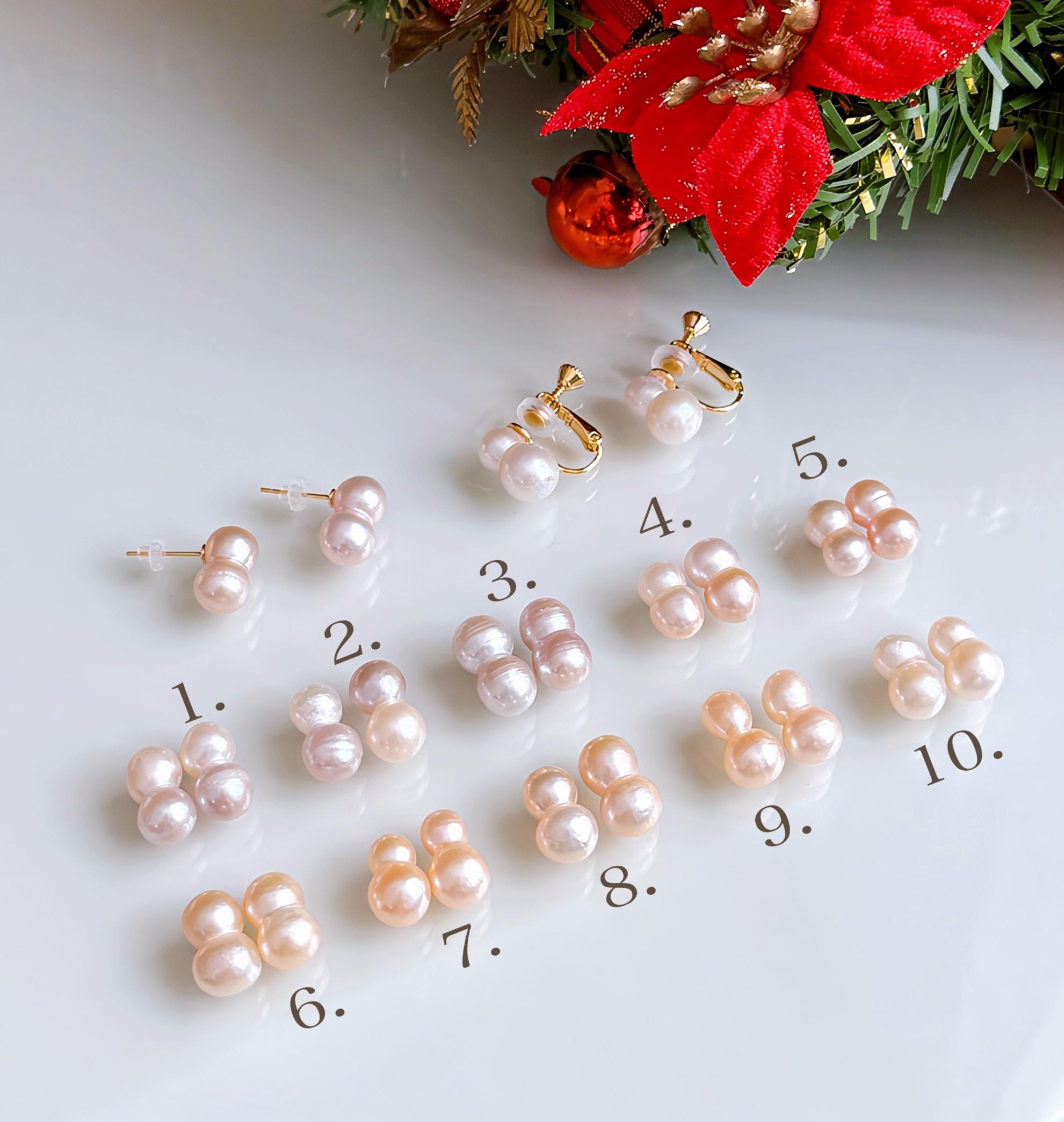 【選べるパール】寄り添う ツインパール 大人 雪だるま 淡水パール ピアス イヤリング 14kgf クリスマス 誕生日 | 11枚目