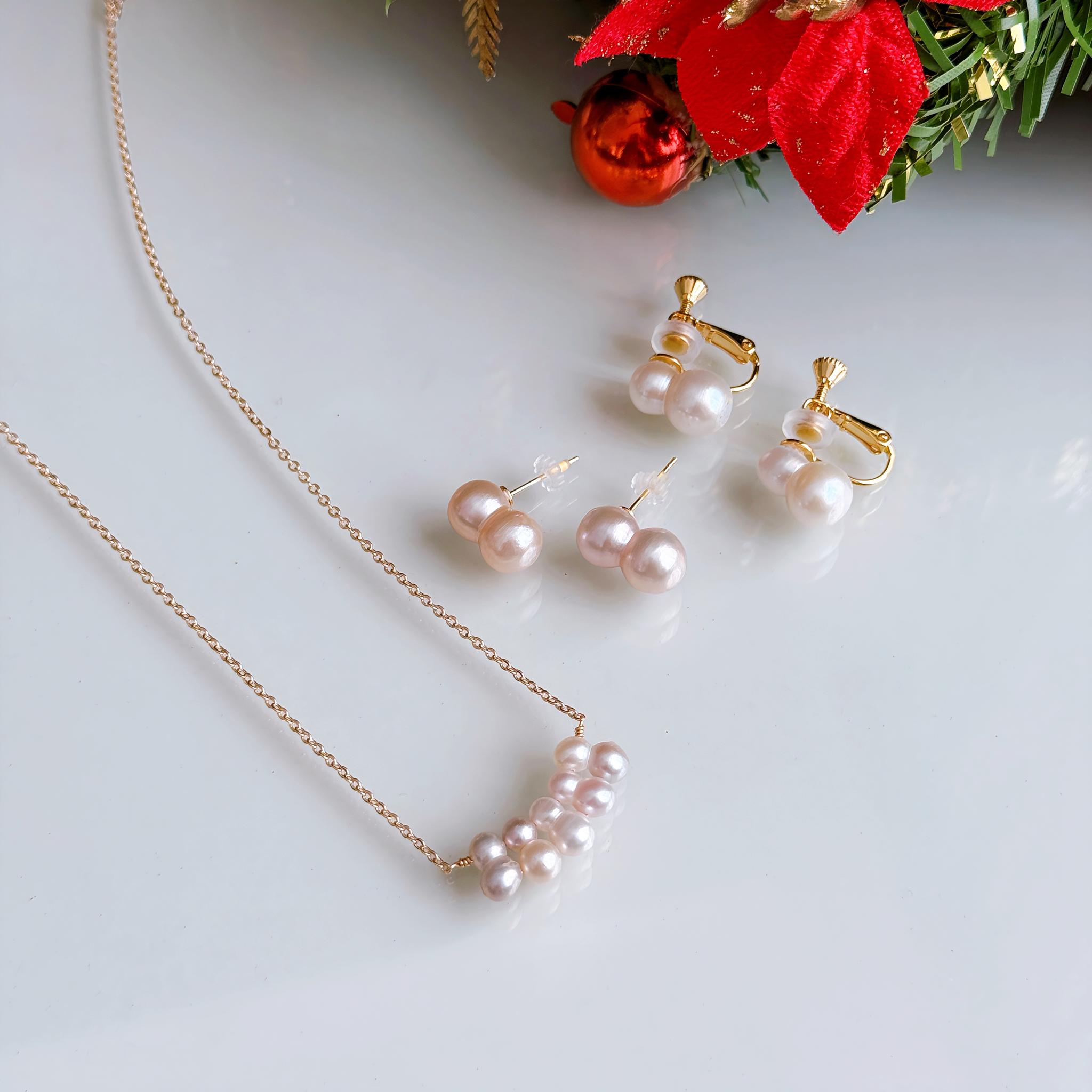 【選べるパール】寄り添う ツインパール 大人 雪だるま 淡水パール ピアス イヤリング 14kgf クリスマス 誕生日 | 12枚目