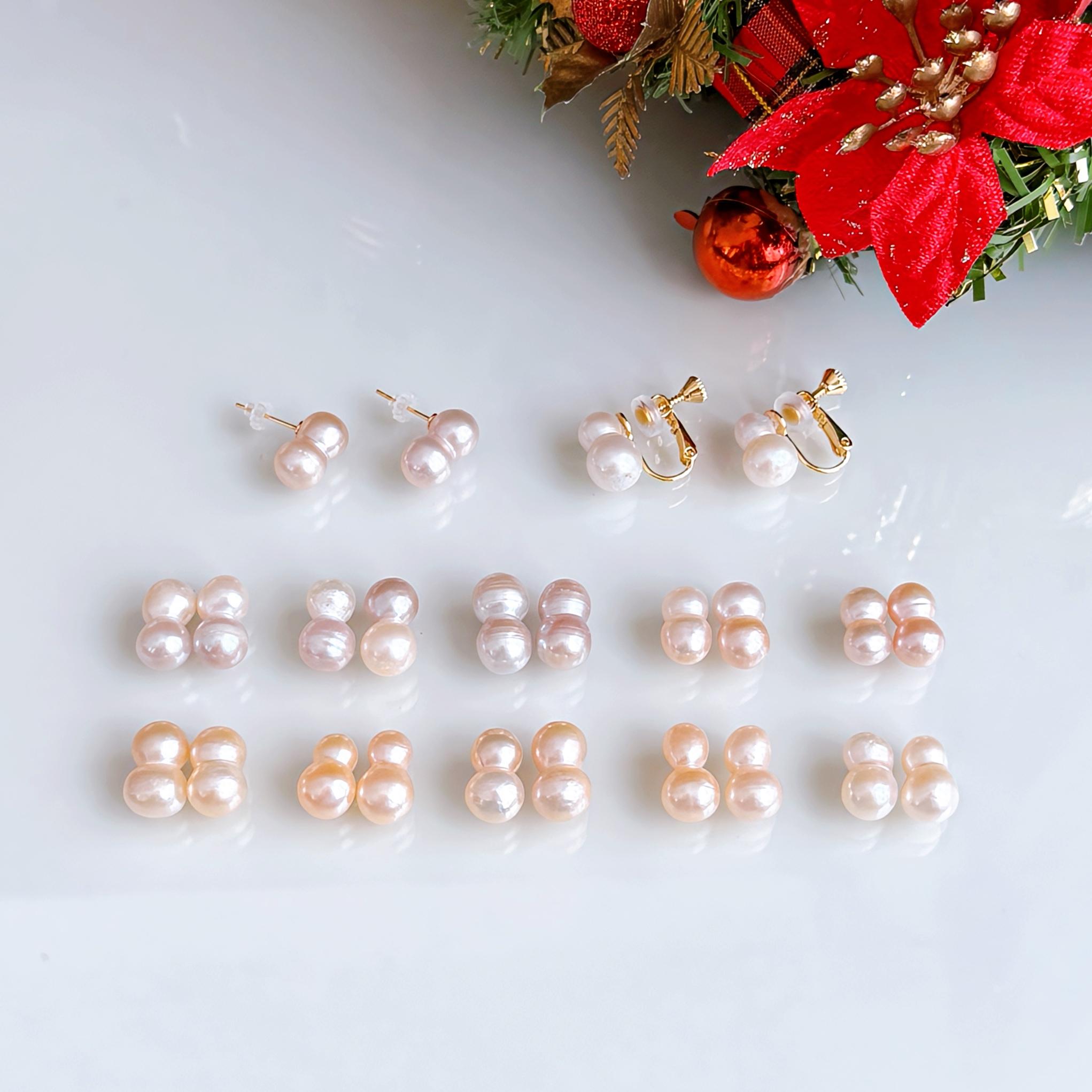 【選べるパール】寄り添う ツインパール 大人 雪だるま 淡水パール ピアス イヤリング 14kgf クリスマス 誕生日 | 3枚目
