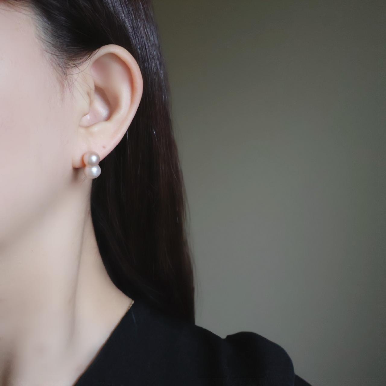 【選べるパール】寄り添う ツインパール 大人 雪だるま 淡水パール ピアス イヤリング 14kgf クリスマス 誕生日 | 4枚目