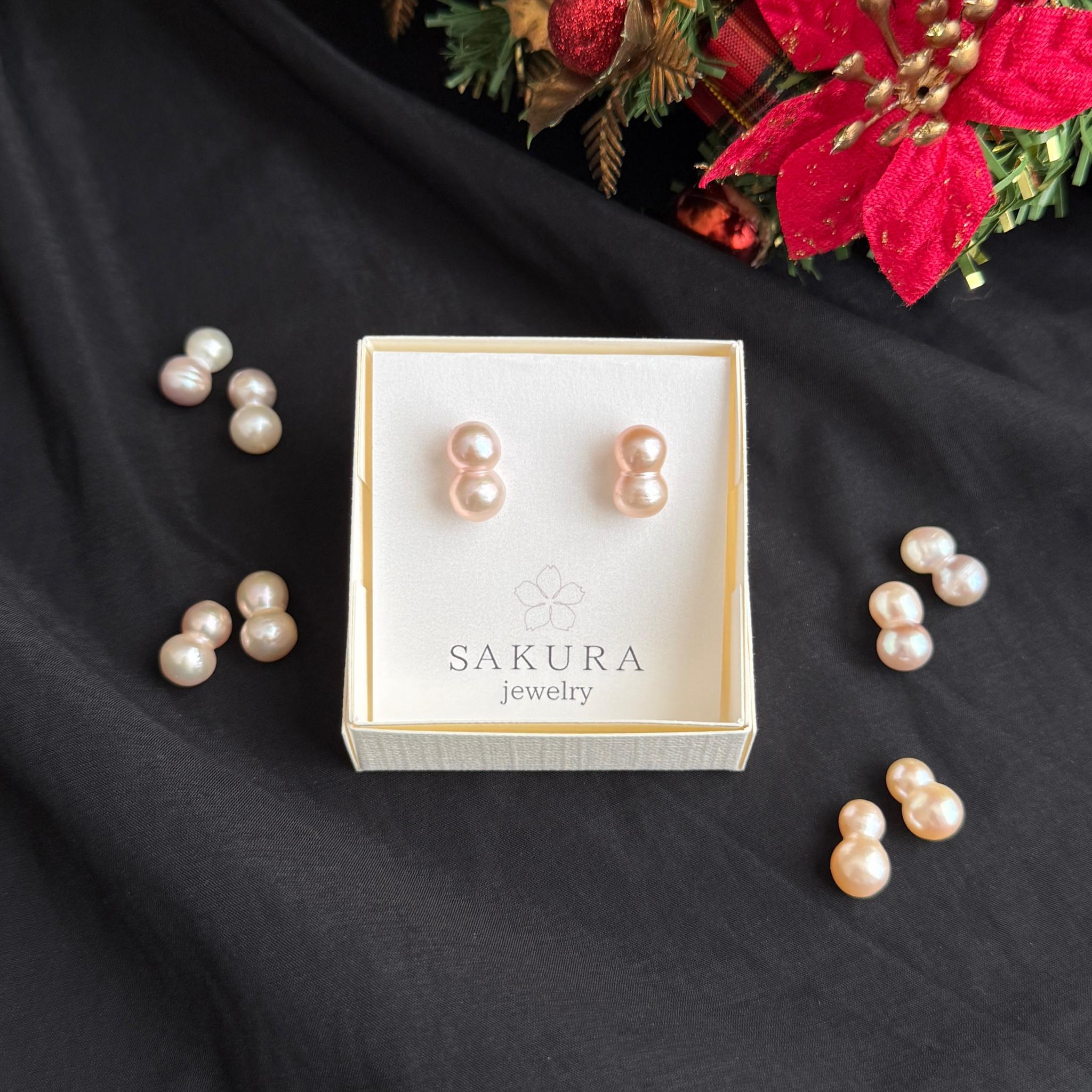 【選べるパール】寄り添う ツインパール 大人 雪だるま 淡水パール ピアス イヤリング 14kgf クリスマス 誕生日 | 6枚目