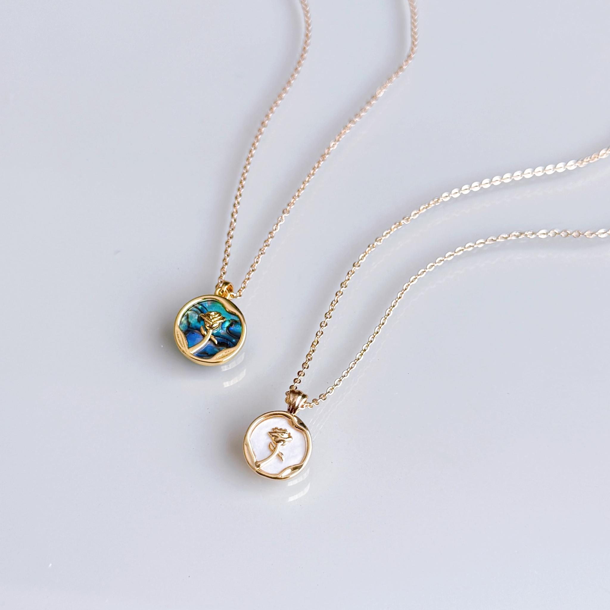 【選べるカラー】アバロンシェル ホワイトシェル 大人 上品 薔薇モチーフ ネックレス  誕生日 クリスマス プレゼント | 4枚目