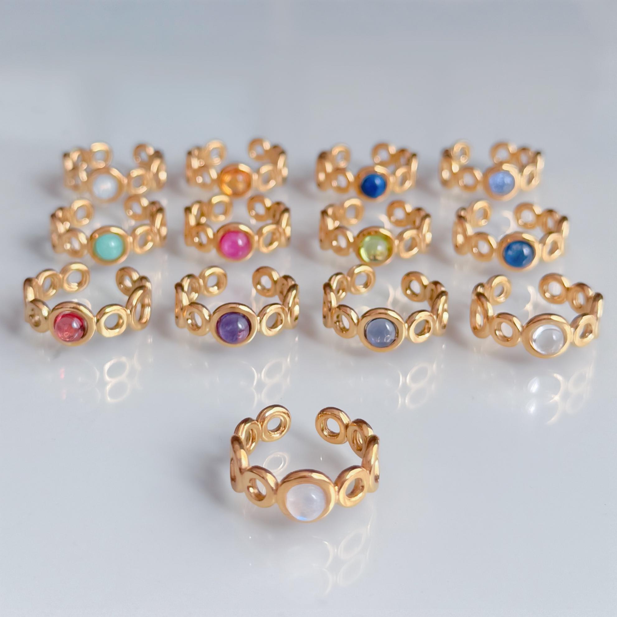 【選べる誕生石】天然石 リング サージカルステンレス 誕生日 プレゼント クリスマス ギフト フリーサイズ 指輪1枚目の画像