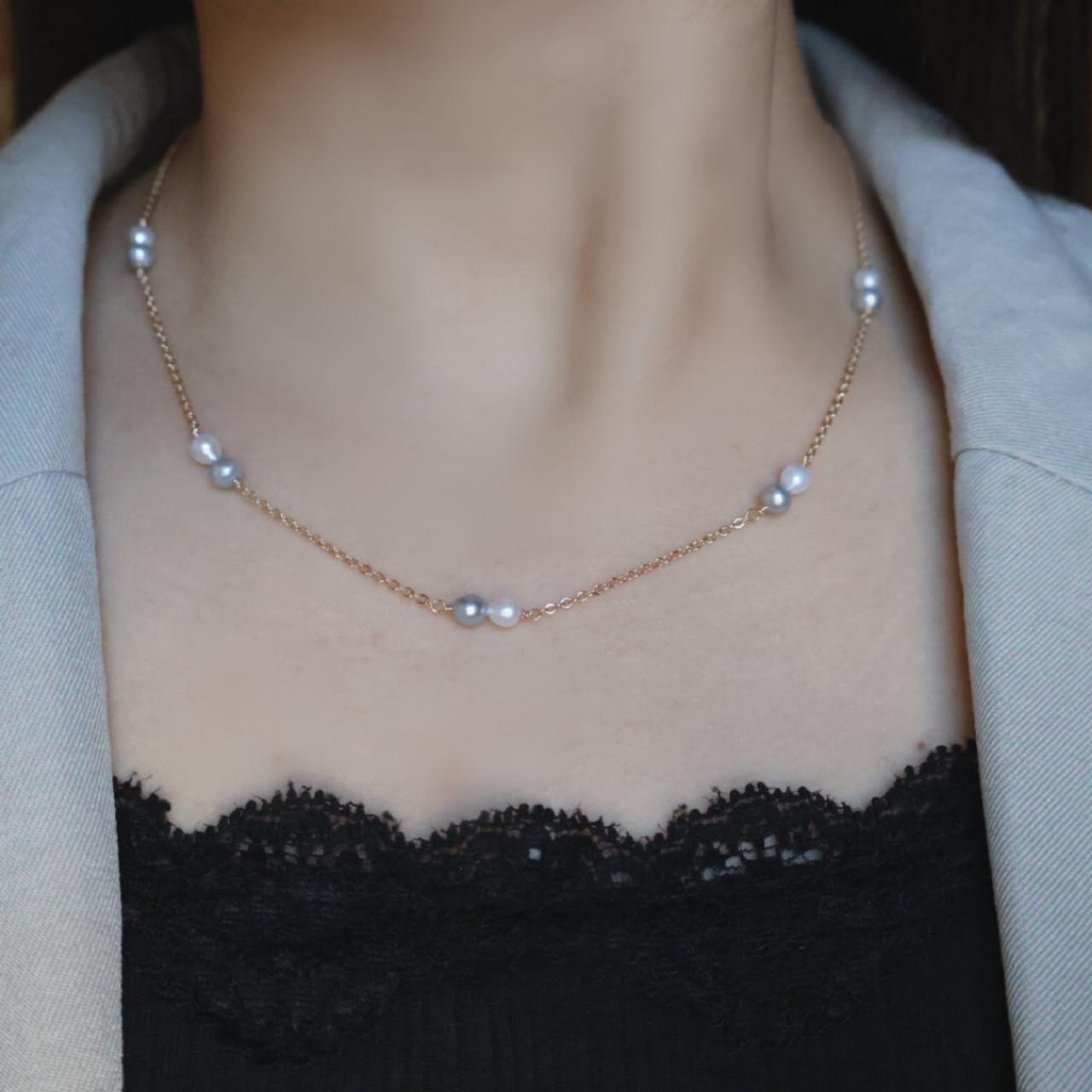 【色が選べる】淡水パール ステーション ネックレス ピンク ホワイト ブルー 14kgf アレルギー フォーマル ギフト | 14枚目