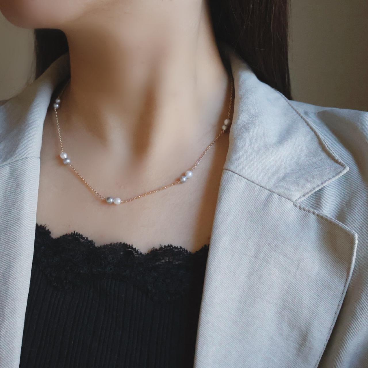 【色が選べる】淡水パール ステーション ネックレス ピンク ホワイト ブルー 14kgf アレルギー フォーマル ギフト | 2枚目