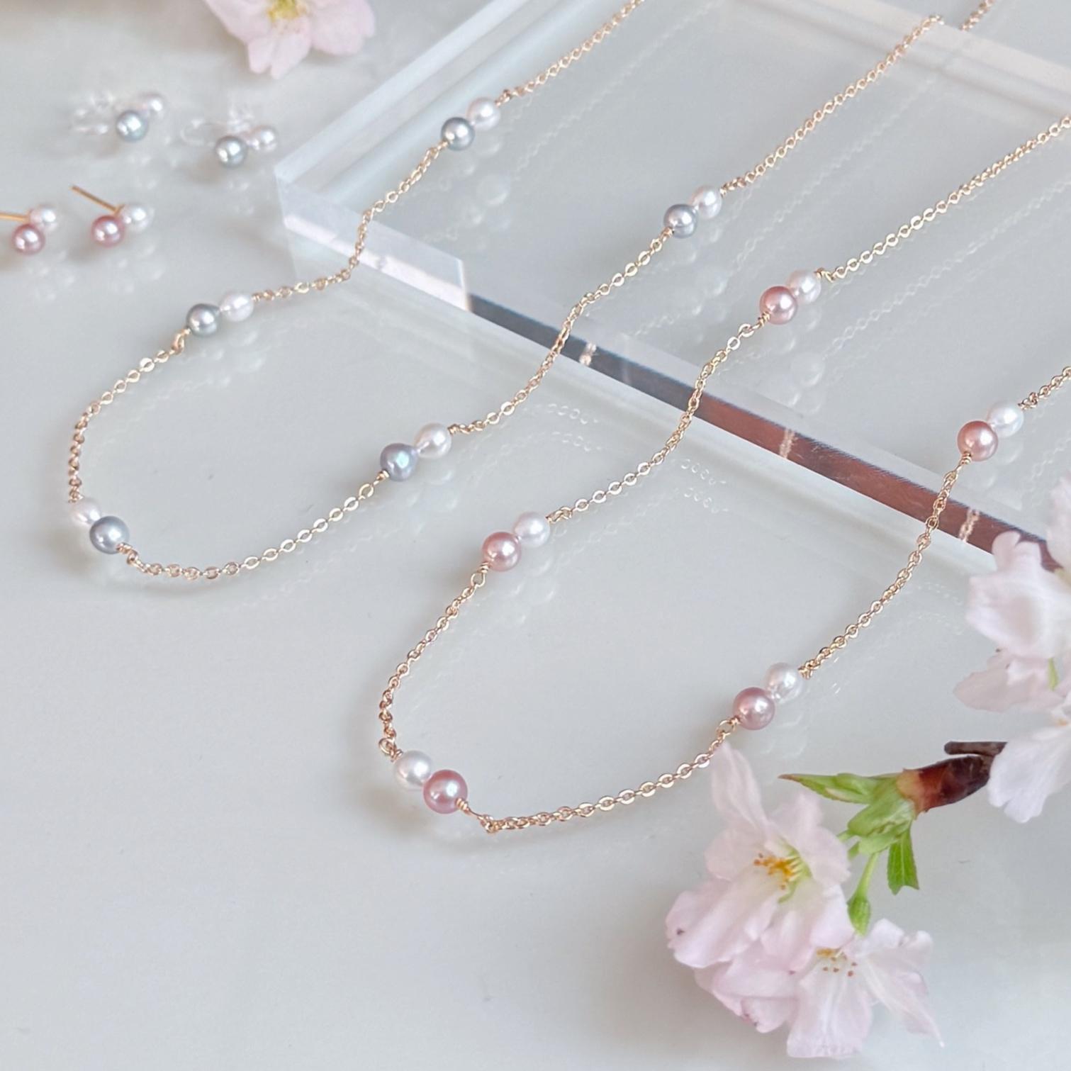 【色が選べる】淡水パール ステーション ネックレス ピンク ホワイト ブルー 14kgf アレルギー フォーマル ギフト | 3枚目