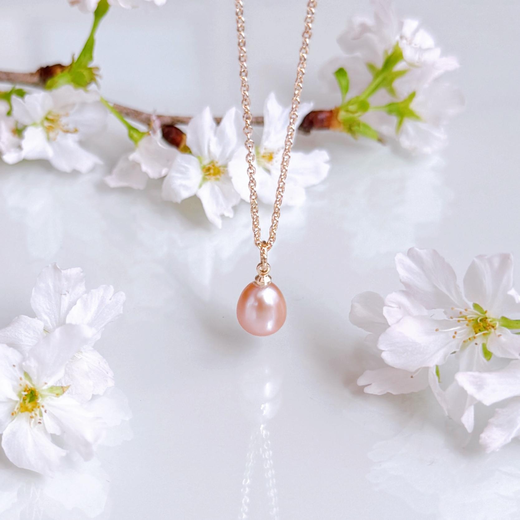人と被らない 桜色 ピンク しずく パール ネックレス 14kgf フォーマル 金属アレルギー プレゼント ギフト 春1枚目の画像
