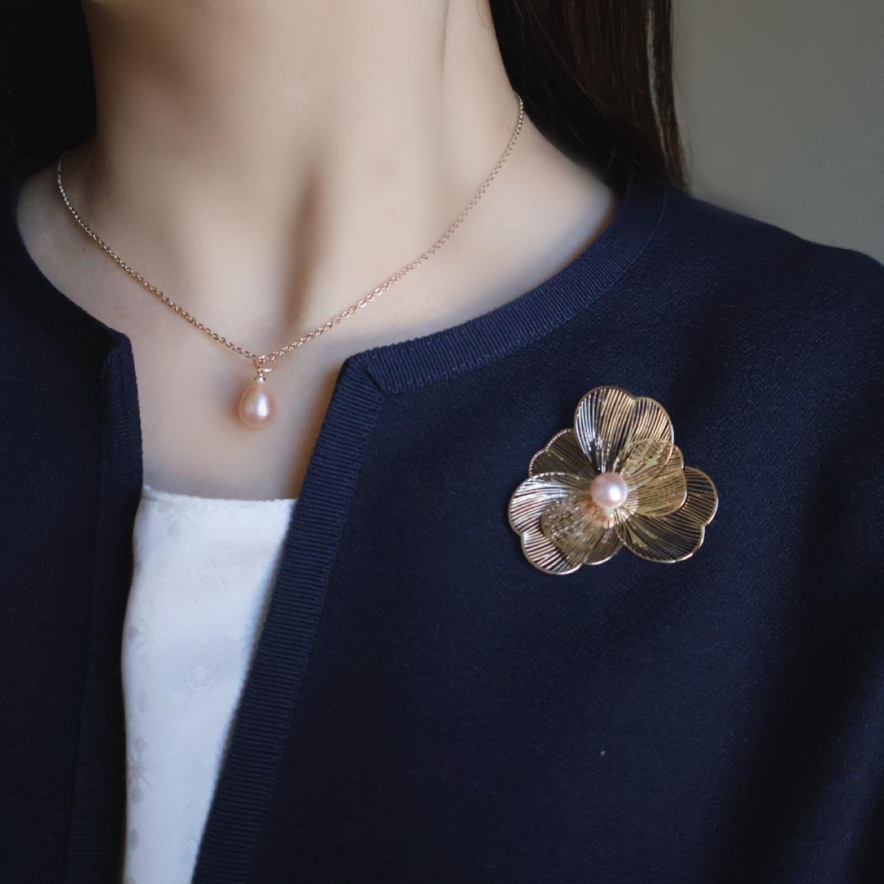 人と被らない 桜色 ピンク しずく パール ネックレス 14kgf フォーマル 金属アレルギー プレゼント ギフト 春 | 2枚目