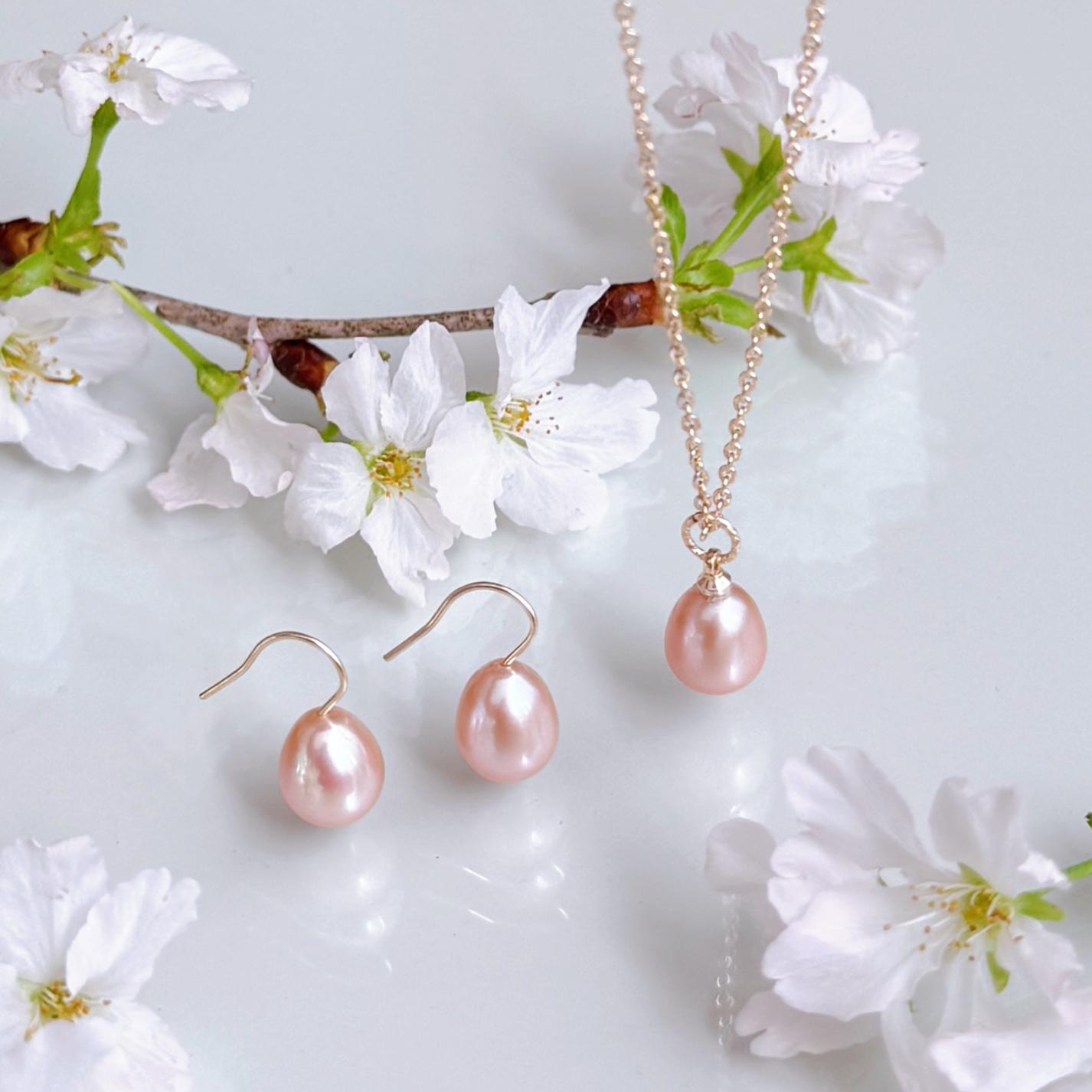 人と被らない 桜色 ピンク しずく 淡水パール ピアス イヤリング フォーマル 金属アレルギー プレゼント ギフト 春 | 3枚目