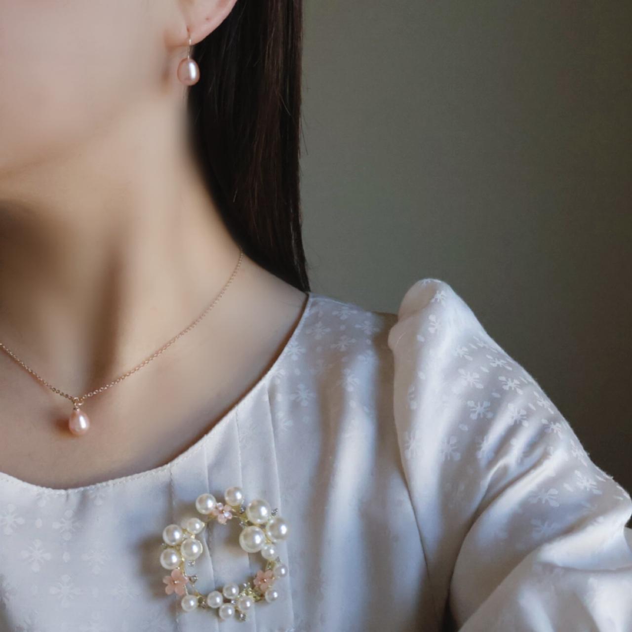 人と被らない 桜色 ピンク しずく 淡水パール ピアス イヤリング フォーマル 金属アレルギー プレゼント ギフト 春 | 4枚目